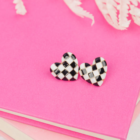 Checkered Hearts | Stud Earrings