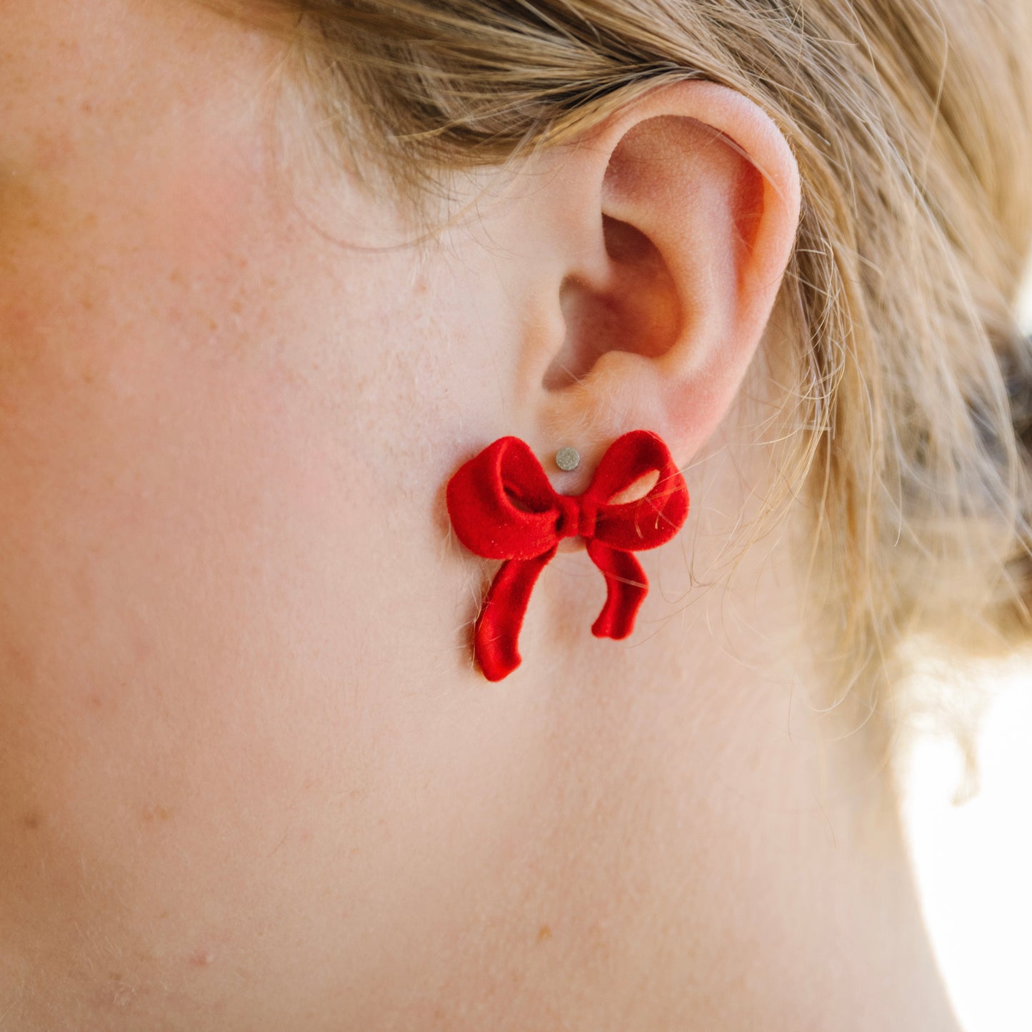 Red Flocked Bows | Sterling Silver